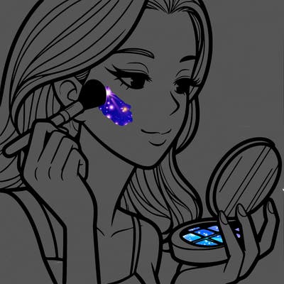 little girl putting on makeup