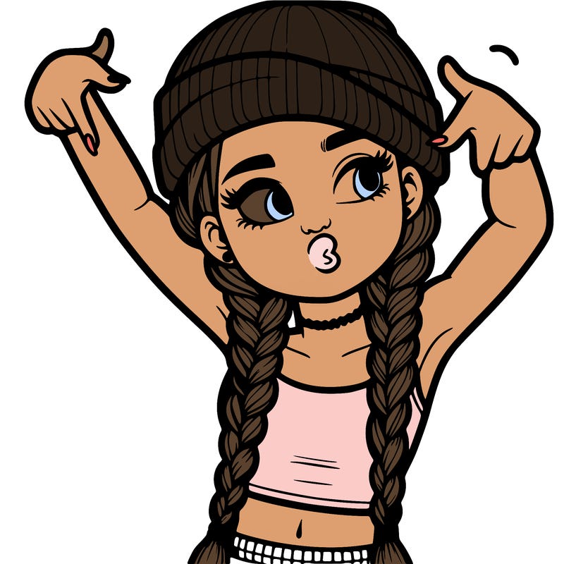 realistic teenage girl with braids and a beanie and crop top doing 🫶🏼
