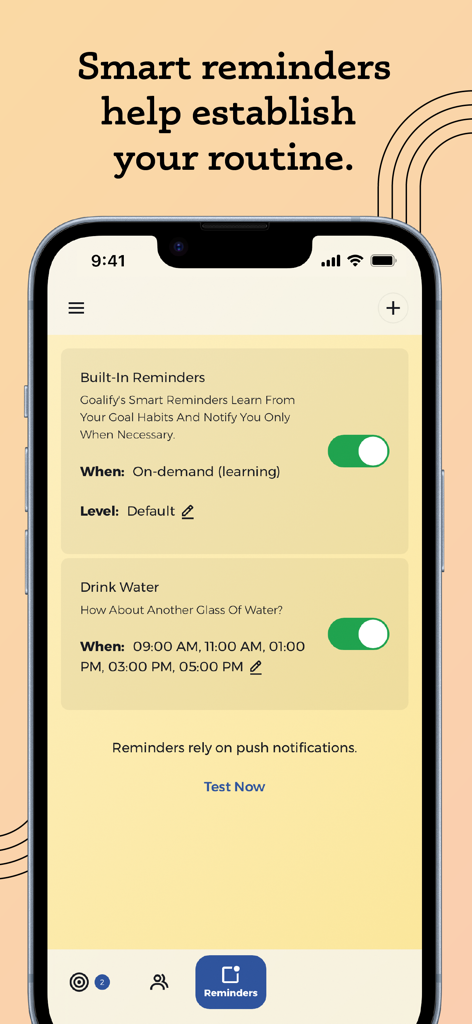 Habit Tracker by Goalify - Goalify app interface displaying smart reminders for daily habit tracking