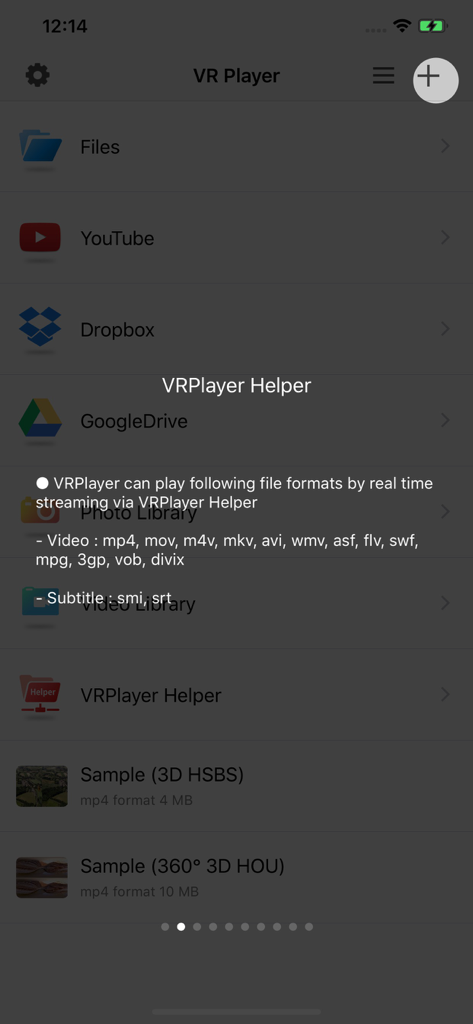 VRPlayer : 2D 3D 360° Video - VRPlayer app screen showing supported video formats for real-time streaming