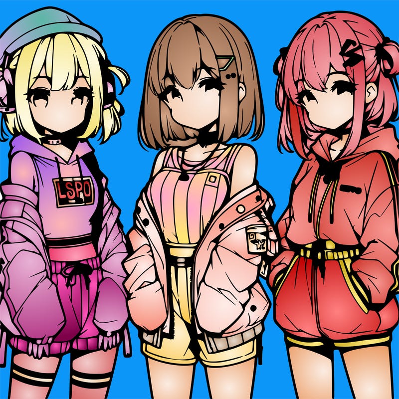 anime girls in streetwear outfits