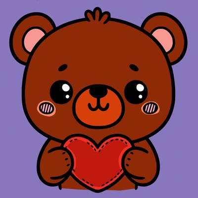 an adorable bear holding a heart