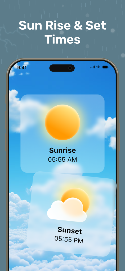 Room Temperature Check - Smartphone screen showing sunrise and sunset times in the Room Temperature Check app