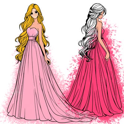 realistic woman with long flowing dress