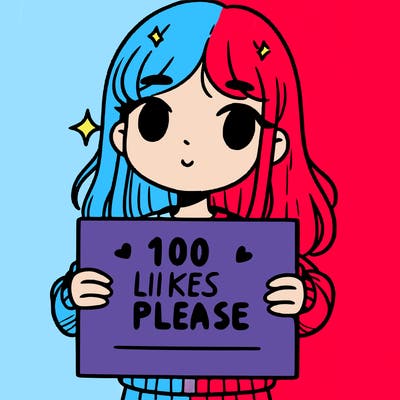 a girl holding up a sign saying 100 likes please