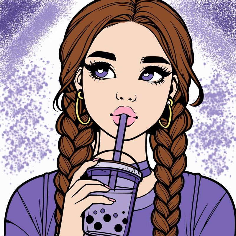 realistic girl with braided hair drinking boba