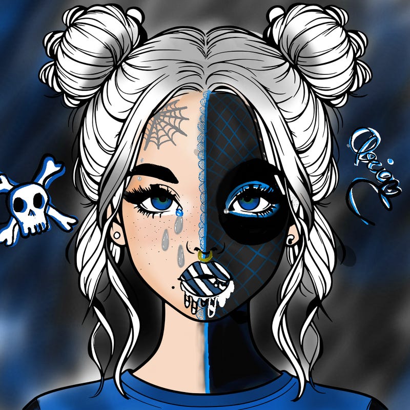 realistic girl with two buns in hair and lips