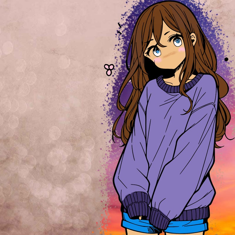 manga teen girl  in a sweater and baggy pants