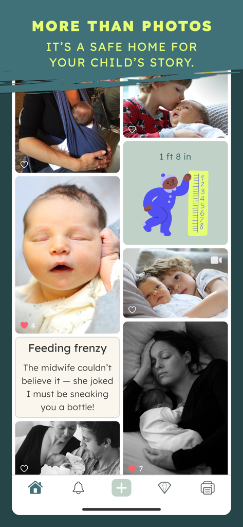 BackThen Family & Baby Photos - Private family journal in the BackThen app showing baby photos and milestones