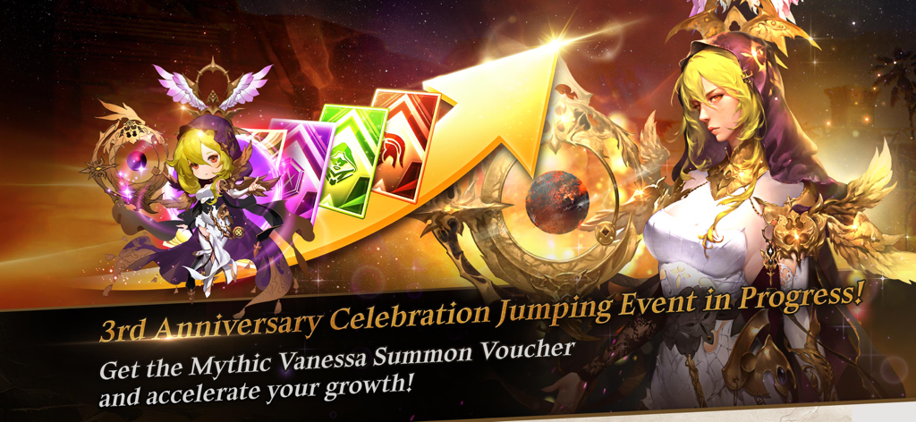 Seven Knights 2 - Seven Knights 2 3rd Anniversary Celebration Jumping Event promotional banner featuring Mythic Vanessa character art