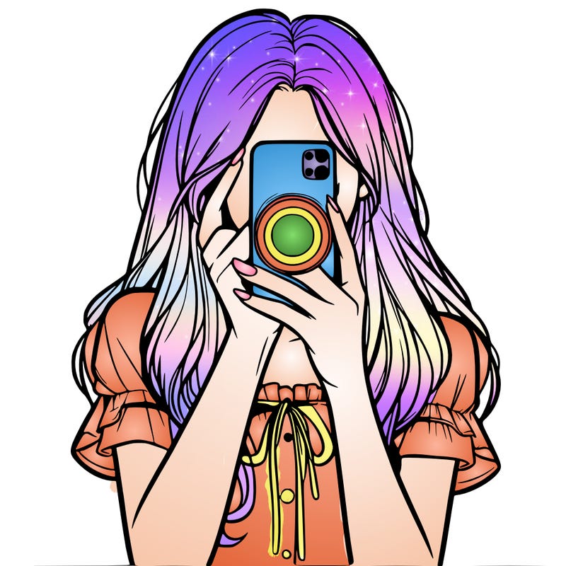 a realistic girl holding her phone taking pictures