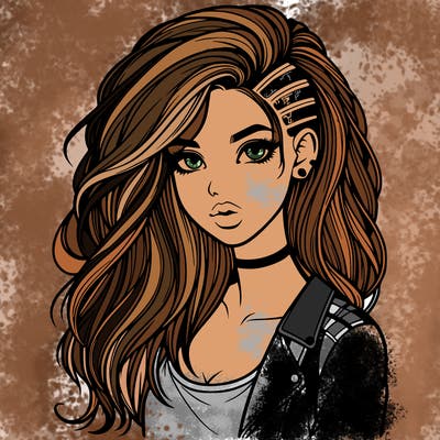 realistic beautiful girl with long hair and punk style