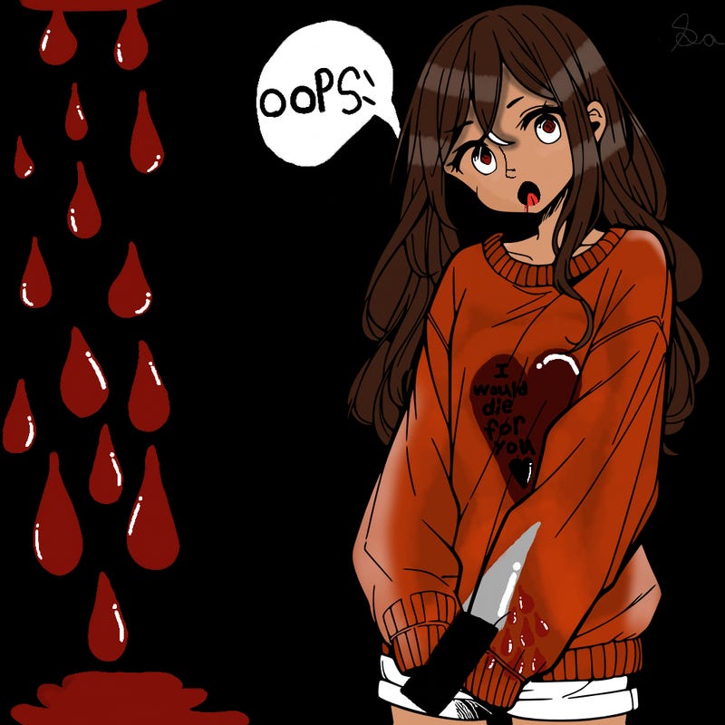 manga teen girl  in a sweater and baggy pants