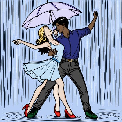 realistic couple dancing in the rain