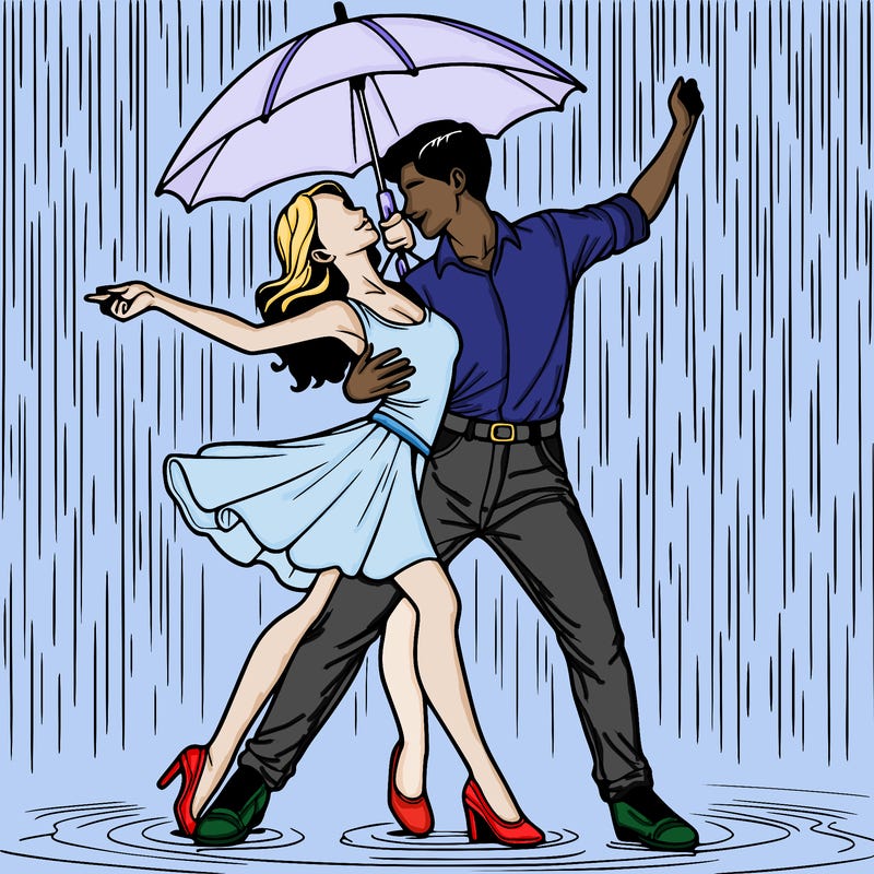 realistic couple dancing in the rain