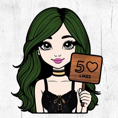 realistic girl holding a 50 likes sign