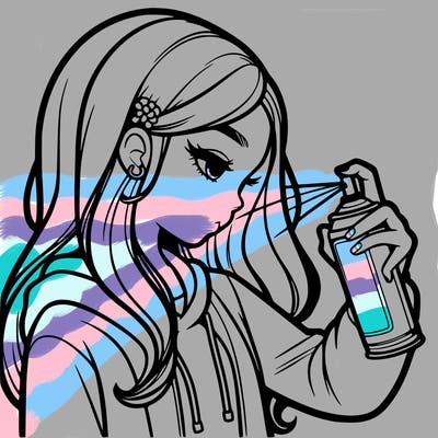 a realistic girl spray painting