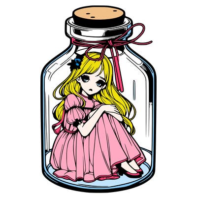 beautiful realistic girl trapped in bottle