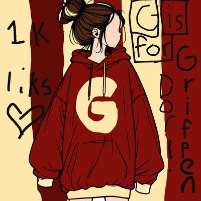 realistic girl with a oversized sweatshirt on and a bun