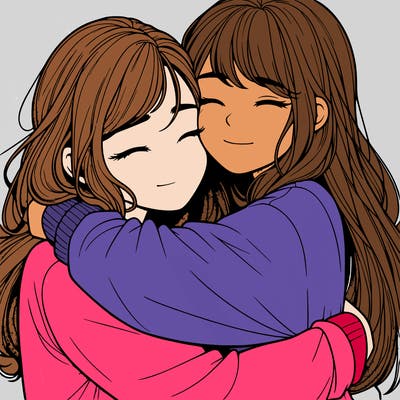 realistic two girls hugging