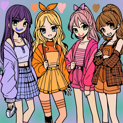 teen manga girls group of 4