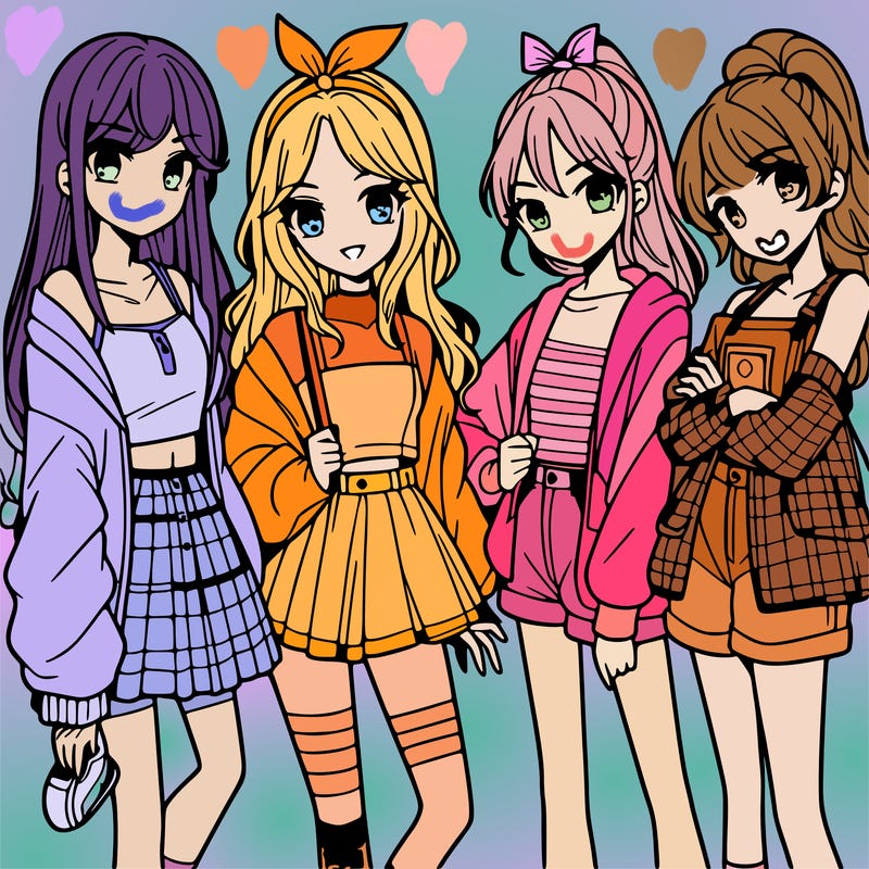 teen manga girls group of 4