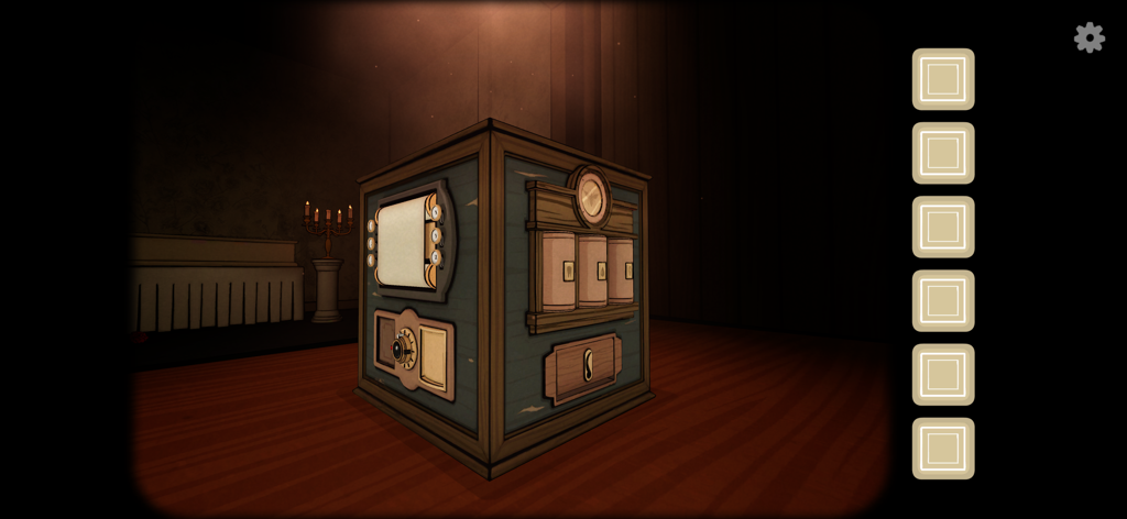 Misterioso cubo de rompecabezas 3D en una habitación oscura