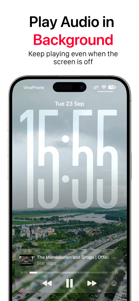 UbeCast app showing background audio playback on an iPhone lock screen