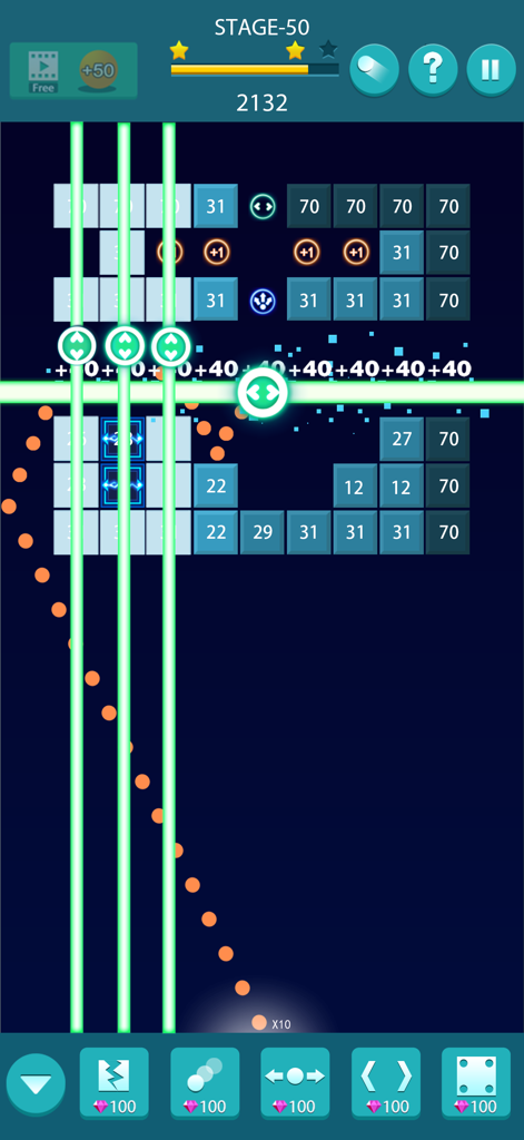 Bricks and Balls : Brick Game - Mobile gameplay of Bricks and Balls showing numbered bricks and glowing laser effects