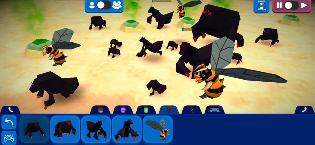 MoonBox - A battle between black mutant monsters and giant wasps in the MoonBox sandbox environment.