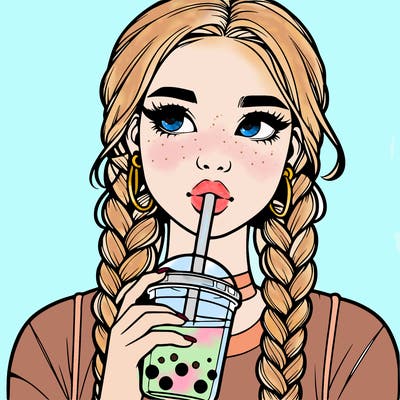 realistic girl with braided hair drinking boba