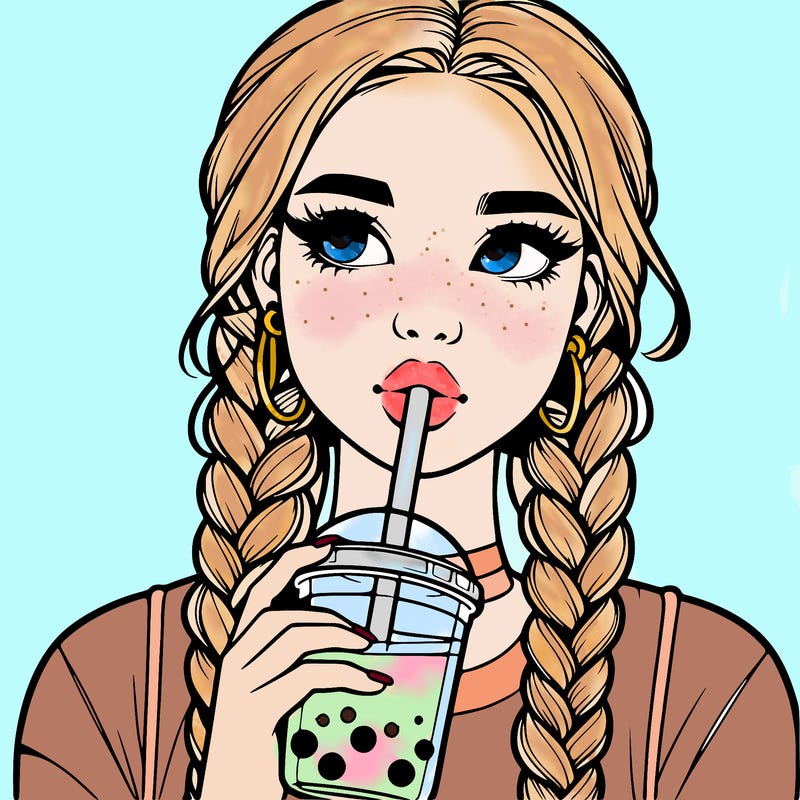 realistic girl with braided hair drinking boba