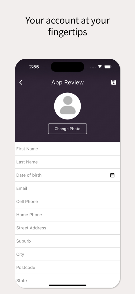 Housed - Pantalla de perfil de la aplicación Housed para gestionar la información de la cuenta del usuario