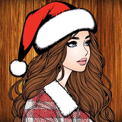 realistic girl in santa hat