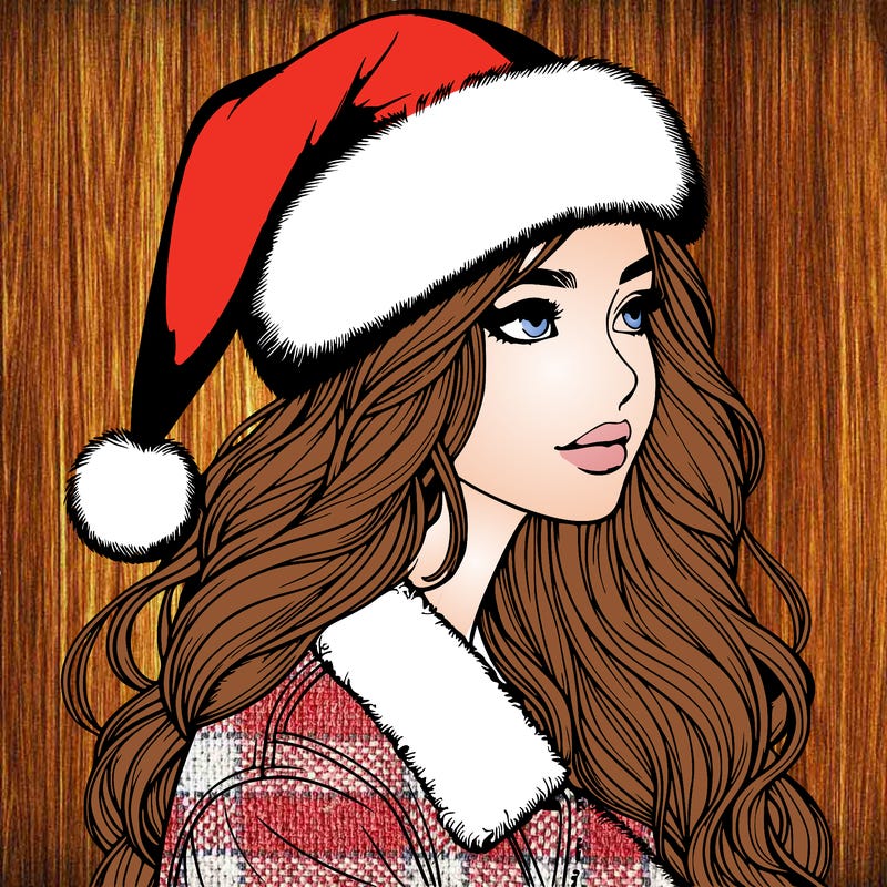realistic girl in santa hat
