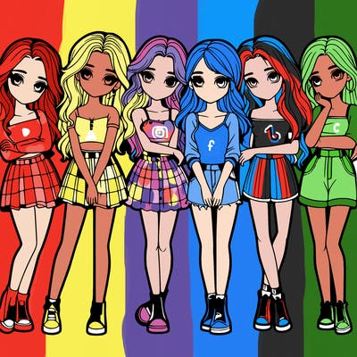 a group of girls realistic