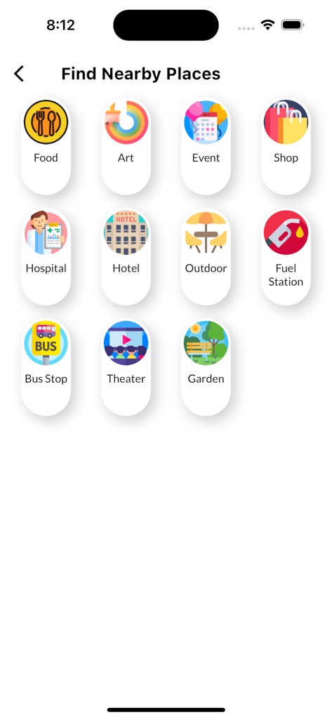 Street View Map - Live 360° - Nearby places search categories including food, hotels, and transport in the Street View Map app
