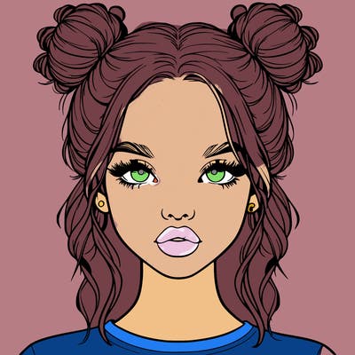 realistic girl with two buns in hair and lips