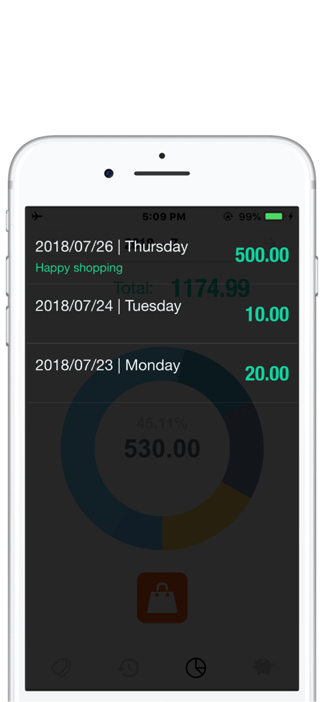 NextCost-Money Flow,My Savings - A minimalist daily expense history list in the NextCost app on an iPhone screen.