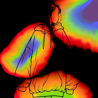 realistic girl with a oversized sweatshirt on and a bun