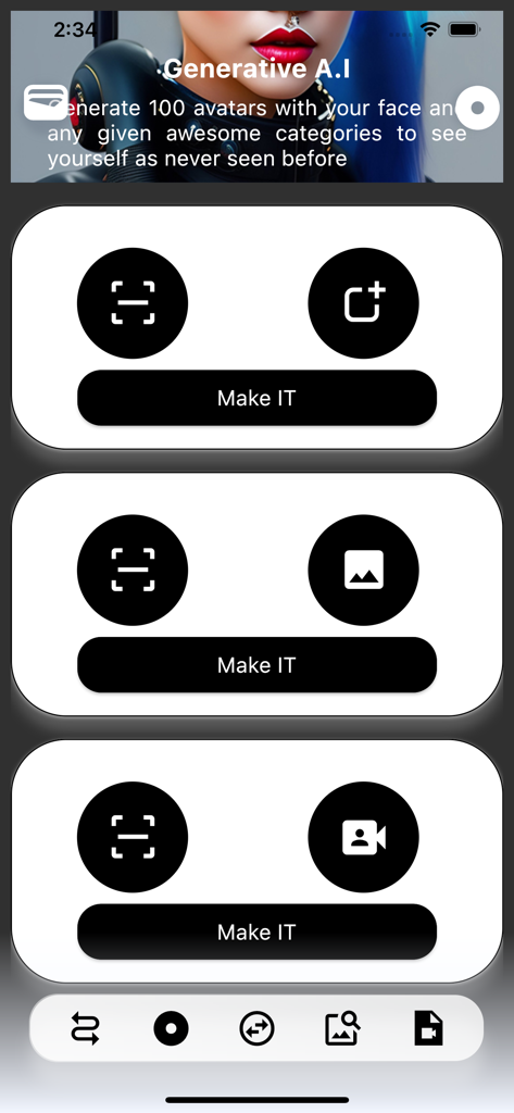 DeepFace: Face Swap Video - DeepFace app interface for generating AI avatars and swapping faces in videos