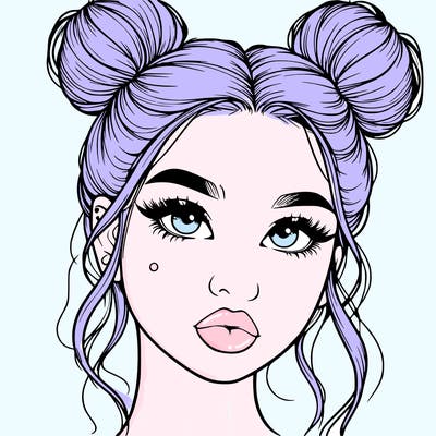 realistic girl with two buns on her hair and lips