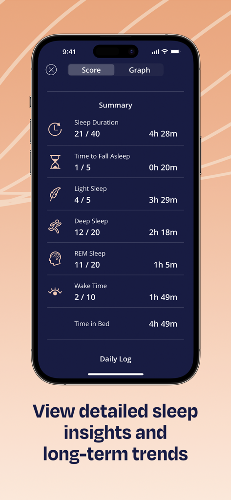 SleepScore by Sleep.ai - SleepScore app interface showing detailed sleep analysis including duration and sleep stage metrics