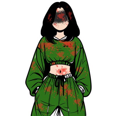 realistic girl faceless with baggy pants and a crop top