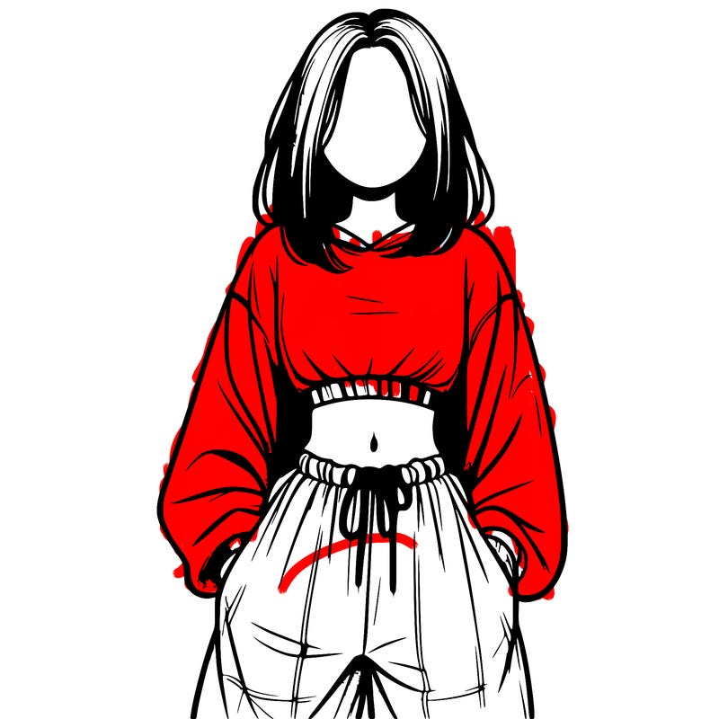 realistic girl faceless with baggy pants and a crop top