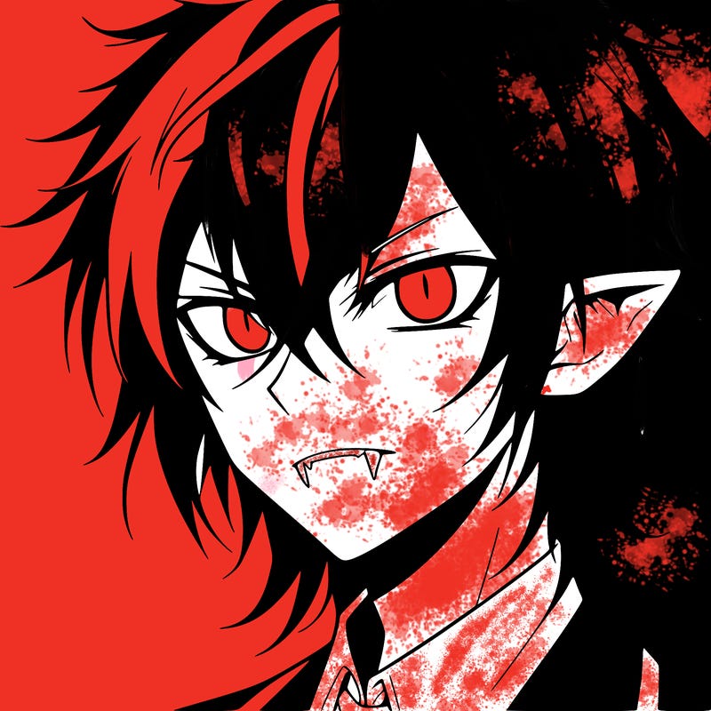 evil anime vampire boy with white pupils
