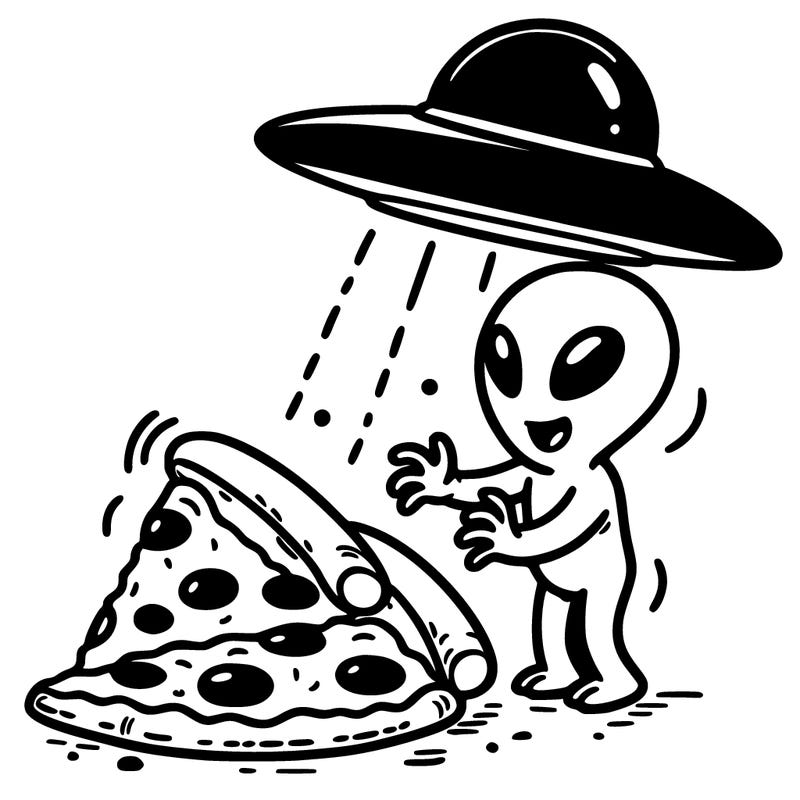 alien abducting pizza