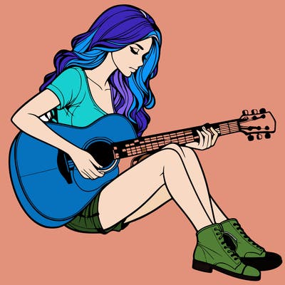 realistic woman play guitar