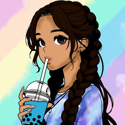 realistic girl with braided hair drinking boba
