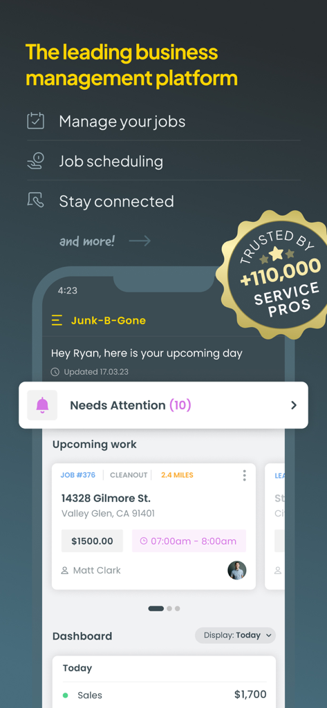 Workiz Field Service Software - Workiz mobile app interface for field service job scheduling and business management